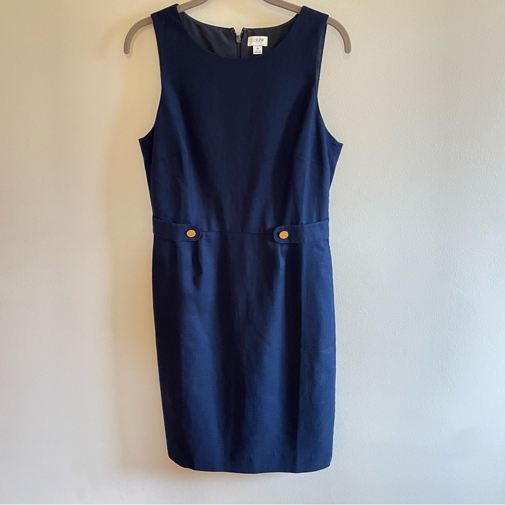 J. Crew navy sheath dress with gold button waist detail size 8